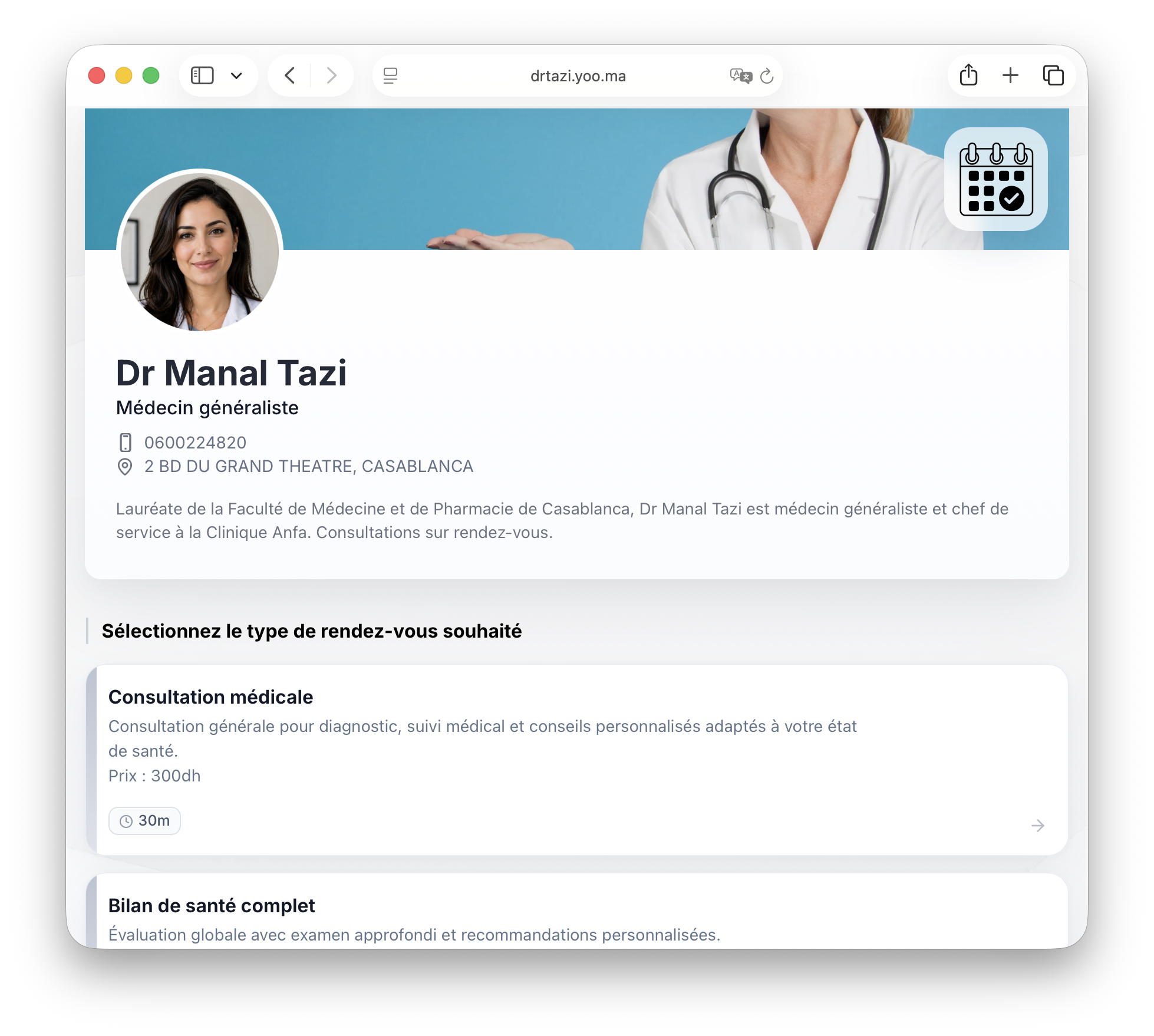 General practitioner booking page screenshot