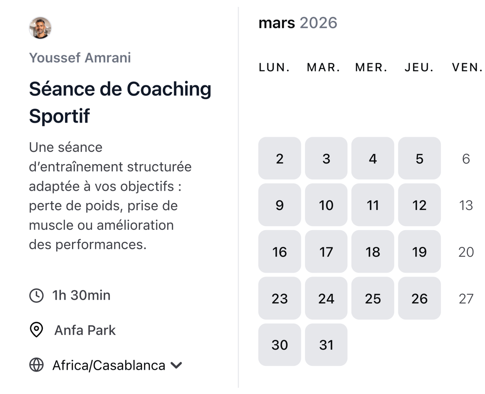 Coach booking page preview