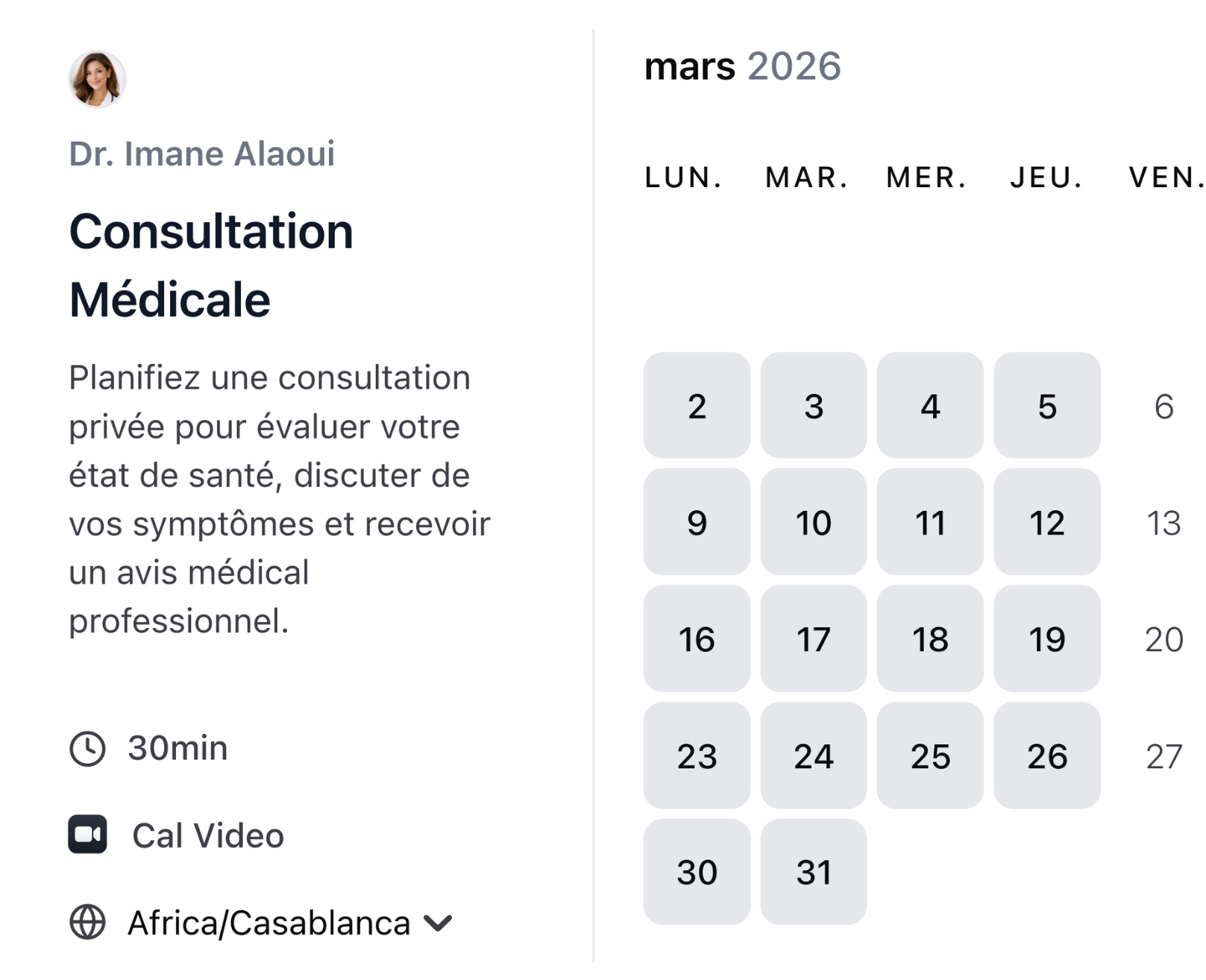 Doctor booking page preview