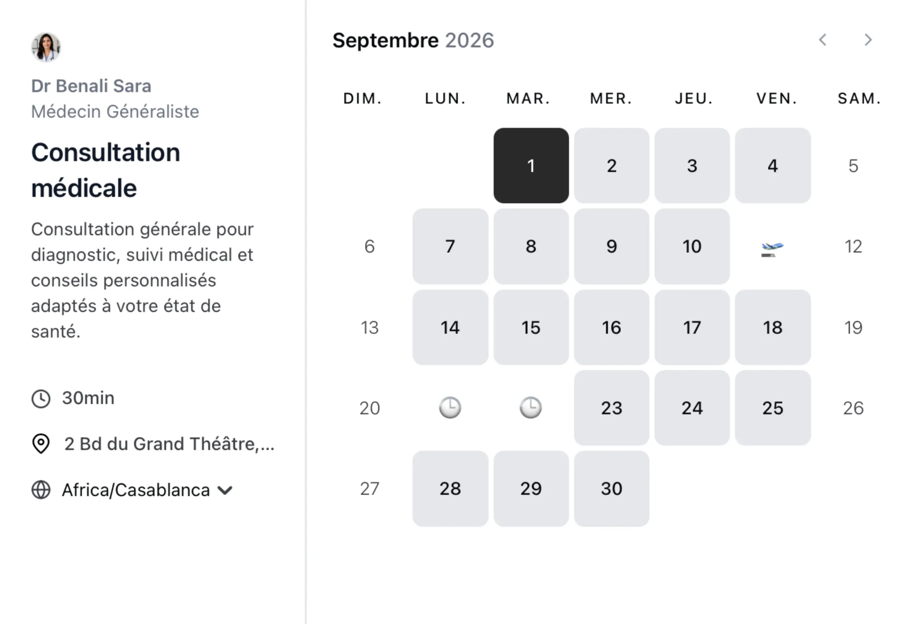 Doctor booking page preview